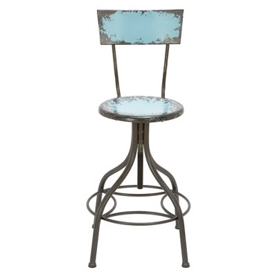 Meatal Barstool with Back Circular Foot Rest Blue - Olivia & May