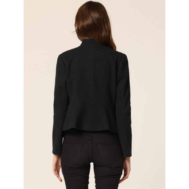 Allegra K Women's Stand Collar Pocket Single Breasted Long Sleeve Short Coat Jacket, 4 of 6