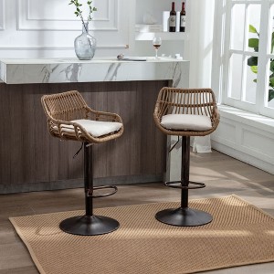 Okak Modern Swivel Counter Height Bar Stools Set of 2, Adjustable Rattan Barstools with Cushion&Footrest, Counter Stools for Kitchen - 1 of 4