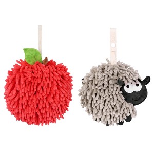 REGALWOVEN 2 Pcs Cute Comfortable Soft Absorbent Chenille Ball Fuzzy Hand Towel - 1 of 4