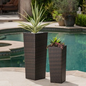 Okak Elegent Rattan Plant Pots Set of 2, Flower Pots with Metal Frame and No-Assembly Design, Succulent Pots for Indoor or Outdoor Use - 1 of 4