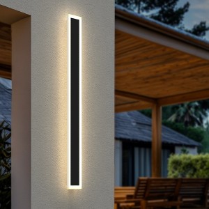 YANSUN 47 in. Black 1-Light Modern Integrated LED Outdoor Wall Light, Waterproof Porch Lantern Sconce for Garden - 1 of 4