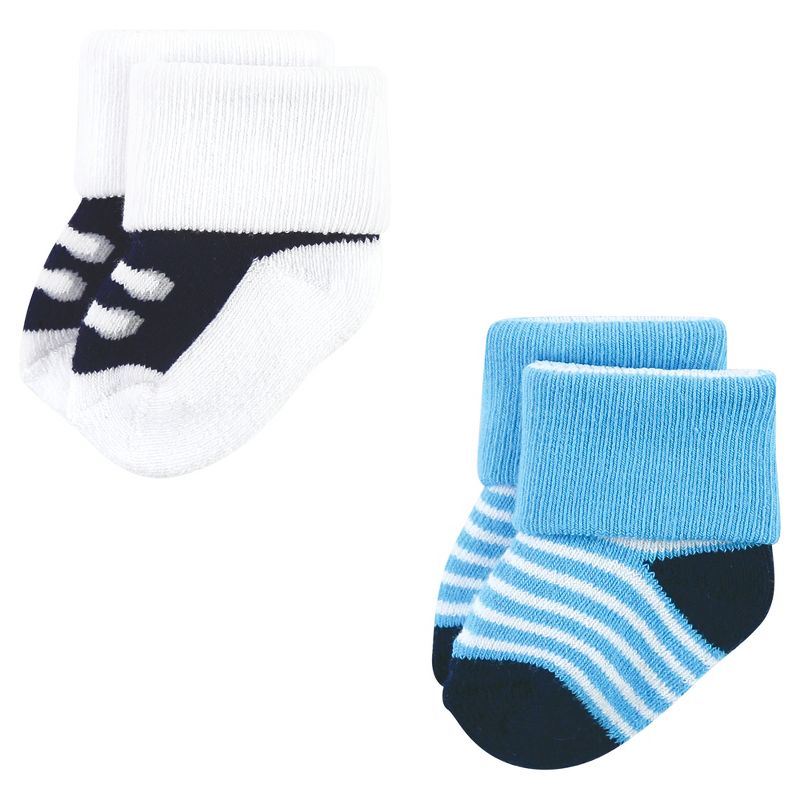 Luvable Friends Infant Boy Newborn and Baby Terry Socks, Blue Navy Sneakers, 5 of 9