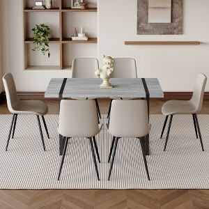Nicbex Dining Table Set for 6 Kitchen Table Minimalist Retro Rectangular Dining Table with Textured Top with 6 Chairs - 1 of 4