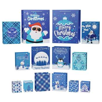 Itsy Belle Studio Santa Wrapping Paper Christmas Bundle w/ Ribbon & Gift Tags, Blue Christmas Wrapping Paper Set- w/ 27 x 39 Folded Christmas Gift Wrap Sheets (3) 