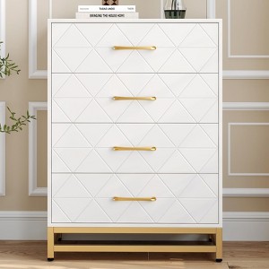 4 Drawer Dresser for Bedroom, Modern White 4 Chest of Drawers Nightstand with Metal Handles and Support for Living Room, Nursery, Entryway, Closet - 1 of 4