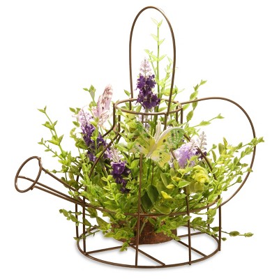 Artificial Lavender Flowers in Kettle Frame Purple 11.5" - National Tree Company