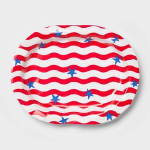 Oval Platter Disposable Plates 12"x9.25" Red White Blue Stars and Stripes - 10ct - Sun Squad™ - 1 of 3