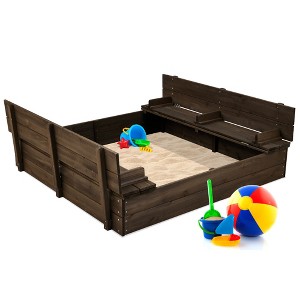 Best Choice Products 47x47-Inch Kids Wooden Outdoor Sandbox w/ 2 Foldable Bench Seats, Sand Protection, Liner - 1 of 4