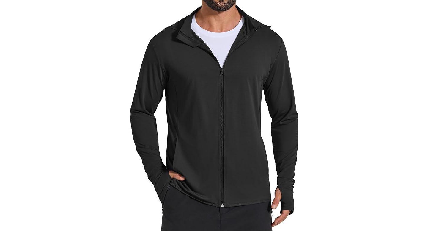Мужские худи COOFANDY Men' s UPF 50 Light Jacket Full Zip Sun Protection Long Sleeve Sun Shirts UV Fishing Hiking Athletic Running Black, цвет: Чёрный — фото 1