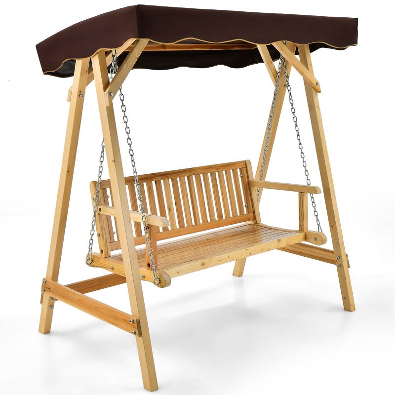 Costway 2 Person Wooden Garden Canopy Swing A-frame with Weather-resistant Canopy, 2 of 11