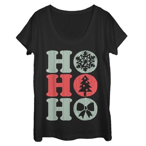 Women's CHIN UP Christmas Ho Ho Ho Stitch Print Scoop Neck - 1 of 3