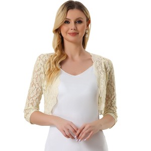 INSPIRE CHIC Women's Crop 3/4 Sleeve Sheer Floral Lace Shrug Cardigan Top - 1 of 4
