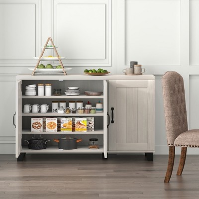 Whitewash 3-Door Sideboard Buffet Cabinet with Adjustable Shelves