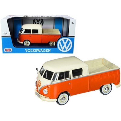 Volkswagen Type 2 (T1) Double Cab Pickup Truck Orange/Cream 1/24 Diecast Model Car by Motormax