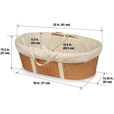 Elegant Natural Ecru Woven Moses Basket with Comfort Liner and Foam Pad