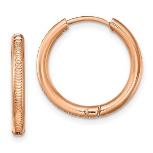 Chisel Stainless Steel Polished and Textured Rose IP-plated 2.5mm Hinged Hoop Earrings - 1 of 4