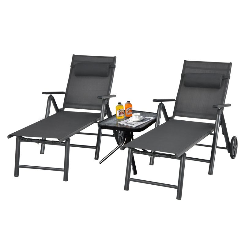 Tangkula 2 PCS Outdoor Folding Lounge Chair Patio Portable Longer w/Wheels & Adjustable Backrest, 4 of 7