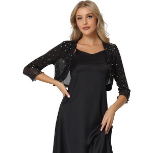 Allegra K Women's Metallic Long Sleeve Party Crop Sheer Star Mesh Bolero Shrug - 1 of 4
