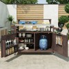 53.3 inch Brown Outdoor Kitchen Island with Raised Shelf, Solid Wood Storage Cabinet with Stainless Steel Top - 2 of 4