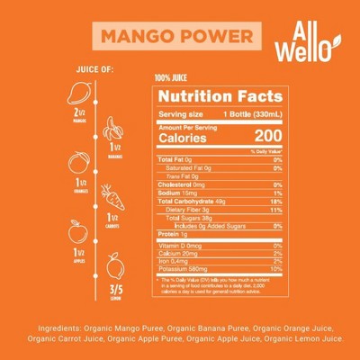 Allwello Organic Mango Power Cold-Pressed Juice - 11.1 fl oz