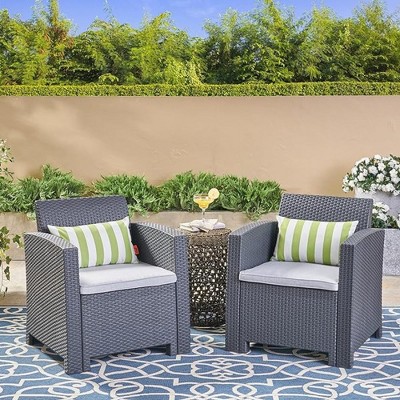 SKRAN Outdoor Faux Wicker Club Chairs with Waterproof Cushions for Backyard Porch Garden Poolside Balcony