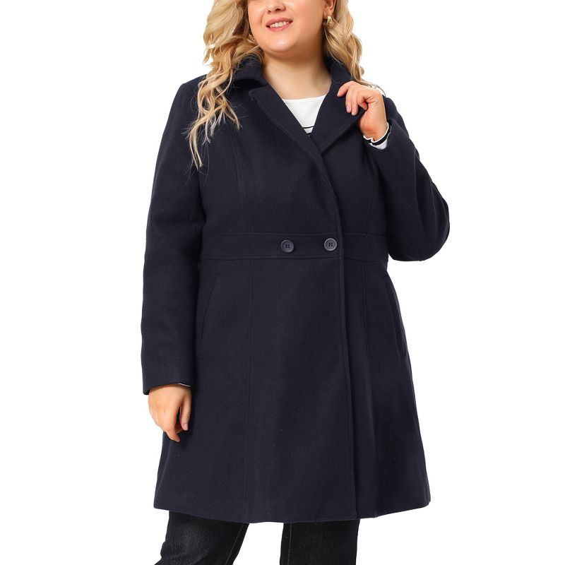 Agnes Orinda Women's Plus Size Notched Lapel Single Breasted Winter Long Pea Coat, 2 of 7