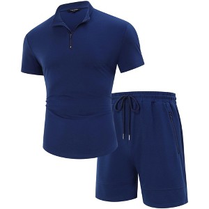 Men's 2 Pieces Outfits Quarter Zip Polo Shirt and Shorts Set 2025  Summer Casual Athletic Suit Tracksuit Set - 1 of 4