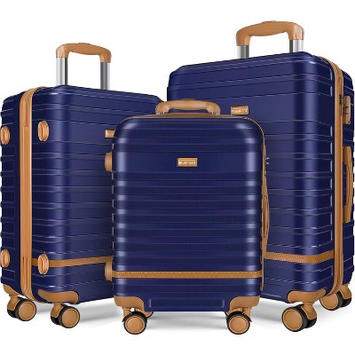 Musment 3 Piece Luggage Sets, ABS Hardshell Hardside Checked Luggage with TSA Lock, Deep Blue