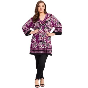 Avenue Women's Plus Size Scarf Print Tunic - 1 of 4
