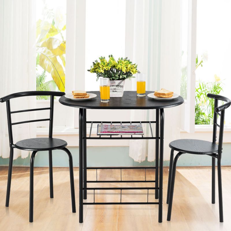 Costway 3 PCS Dining Set Table and 2 Chairs Home Kitchen Breakfast Bistro Pub Furniture Black, 2 of 11