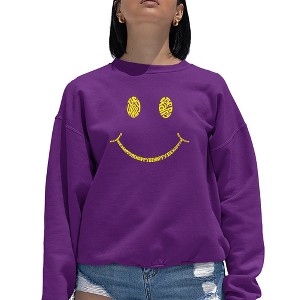 LA Pop Art Women's Word Art Crewneck Sweatshirt - Be Happy Smiley Face - 1 of 4