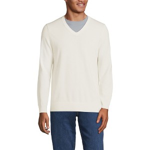 Lands' End Men's Fine Gauge Cotton V Neck Sweater - 1 of 3