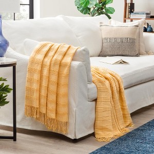 Chanasya Pleated Solid Plaid Acrylic Throw Blanket With Tassels - 1 of 4