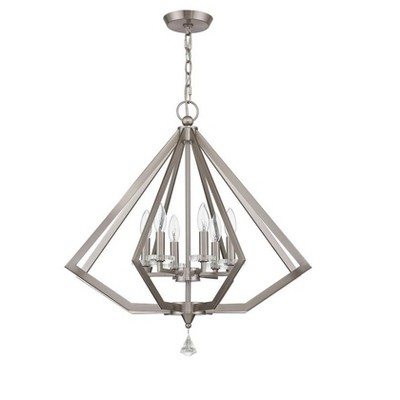 Brushed Nickel and Crystal 6-Light Diamond Chandelier