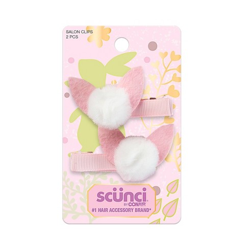 Scünci Kids Pom-pom Embellished Bunny Ears Hair Clips - Pink - 2pcs : Target