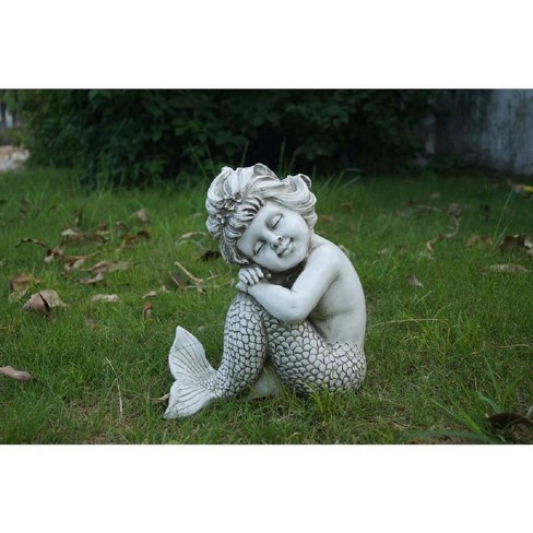 13 Polyresin Sitting Child Mermaid With Folded Hands Outdoor Statue Cream Hi Line Gift Target