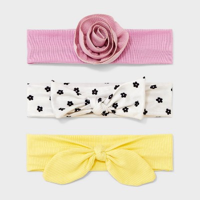 Image of Baby Girls' 3pk Soft Headbands - Cat & Jack™ White/Pink/Yellow