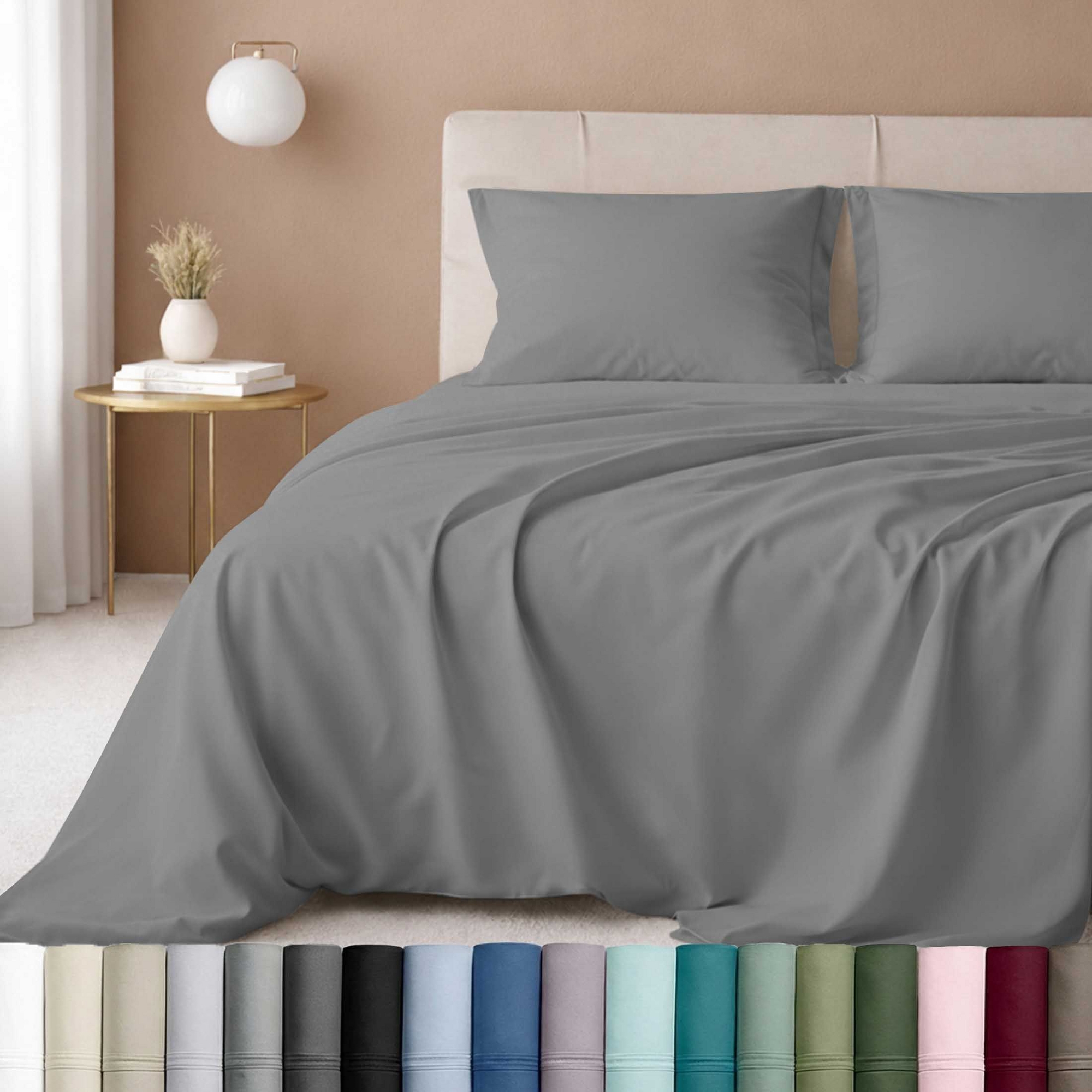 5-Star Sheet Set | 600 Thread Count 100% Cotton Sateen | Soft & Crisp Bed Sheets with Deep Pockets by California Design Den - Gray, King