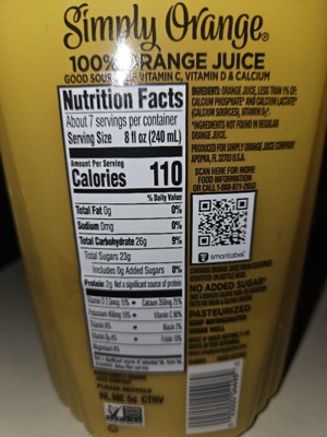 Simply orange hotsell nutrition facts