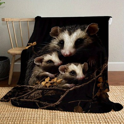 Cozy Opossum Print Flannel Car Nap Blanket, All Season Polyester Throw for Vehicle Interior Accessories, Christmas Gift.