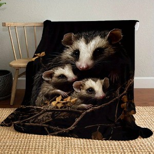 Cozy Opossum Print Flannel Car Nap Blanket, All Season Polyester Throw for Vehicle Interior Accessories, Christmas Gift. - 1 of 4