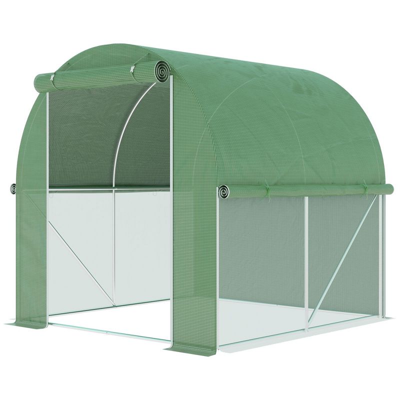 Outsunny 6' x 6' x 6' Tunnel Greenhouse Outdoor Walk-In Hot House with Roll-up Plastic Cover and Zippered Door, Steel Frame, Green, 4 of 7