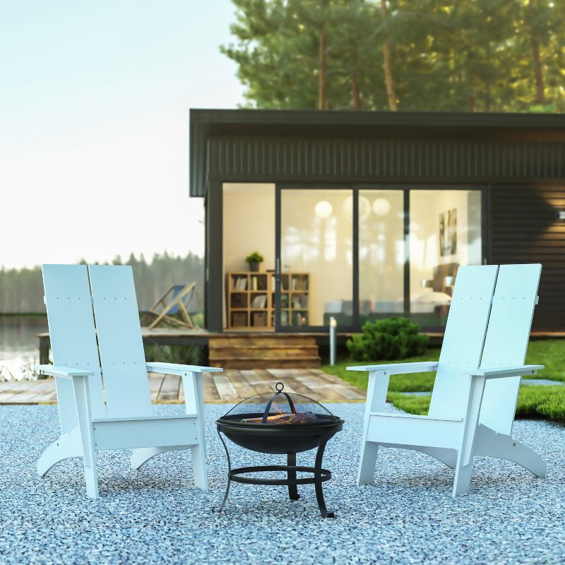 Emma and Oliver Set of 2 Modern All-Weather Poly Resin Adirondack Rocking Chairs with a Wood Burning Fire Pit for Outdoor Use, 2 of 14