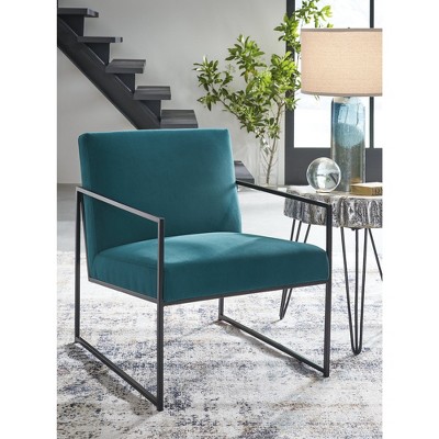 Teal Velvet and Black Metal Contemporary Accent Chair