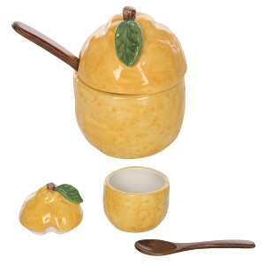 Transpac Ceramic Lemon Sugar Dish w/Wood Spoon Home Decorations Spring - 1 of 1