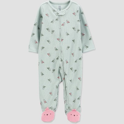 Carter's Just One You® Baby Girls' Bird Footed Pajama - Green/Pink 3M