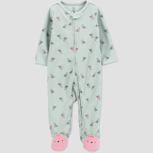 Carter's Just One You® Baby Girls' Bird Footed Pajama - Green/Pink - image 1 of 4