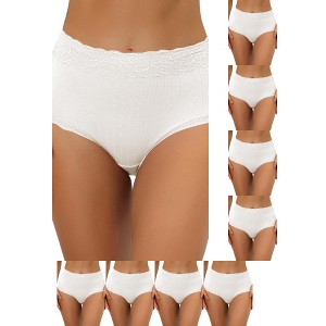 INSPIRE CHIC Women's High Waist Tummy Control Comfortable Lace Trim Ribbed Briefs 9 Packs - 1 of 4