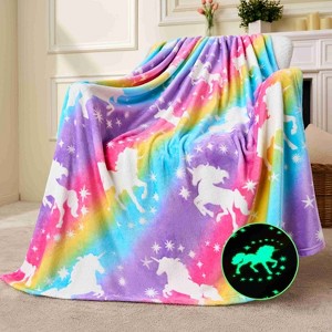 Joyfy Blanket Glow in The Dark Unicorn Toys for Girls 2-10 Year Old Girl Gifts, Soft Cozy Flannel Kids Throw Blanket, Birthday Bedroom Decor 50"×60" - 1 of 4